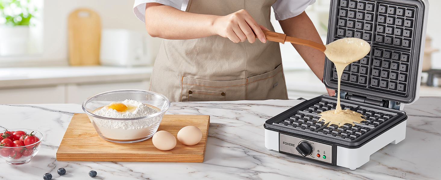 Електричний вафельниця FOHERE 4 вафлі, XXL, антипригарне покриття, Paninigrill, вафельниця для тостів, 1200 Вт