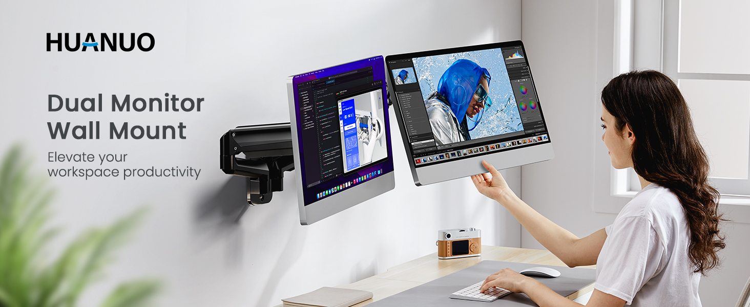 Кріплення для монітора HUANUO, 2 монітори, 17-32 дюйми, газ-амортизатор, VESA 75/100 мм, 8 кг, для геймінгу