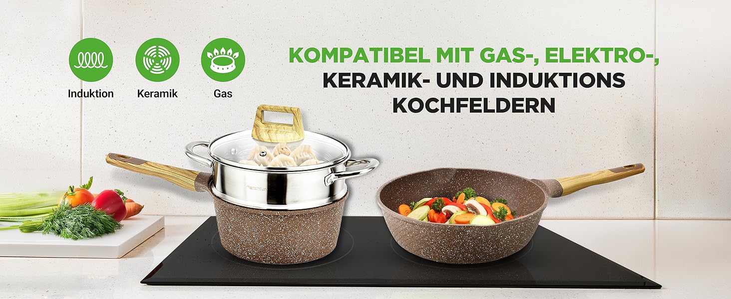 Набір посуду NutriChef Сандбраун 22 предмети з антипригарним мармуровим покриттям: сковороди, каструлі, кухонні прилади, форма для випічки, рукавиці, для індукційних плит, посудомийна машина