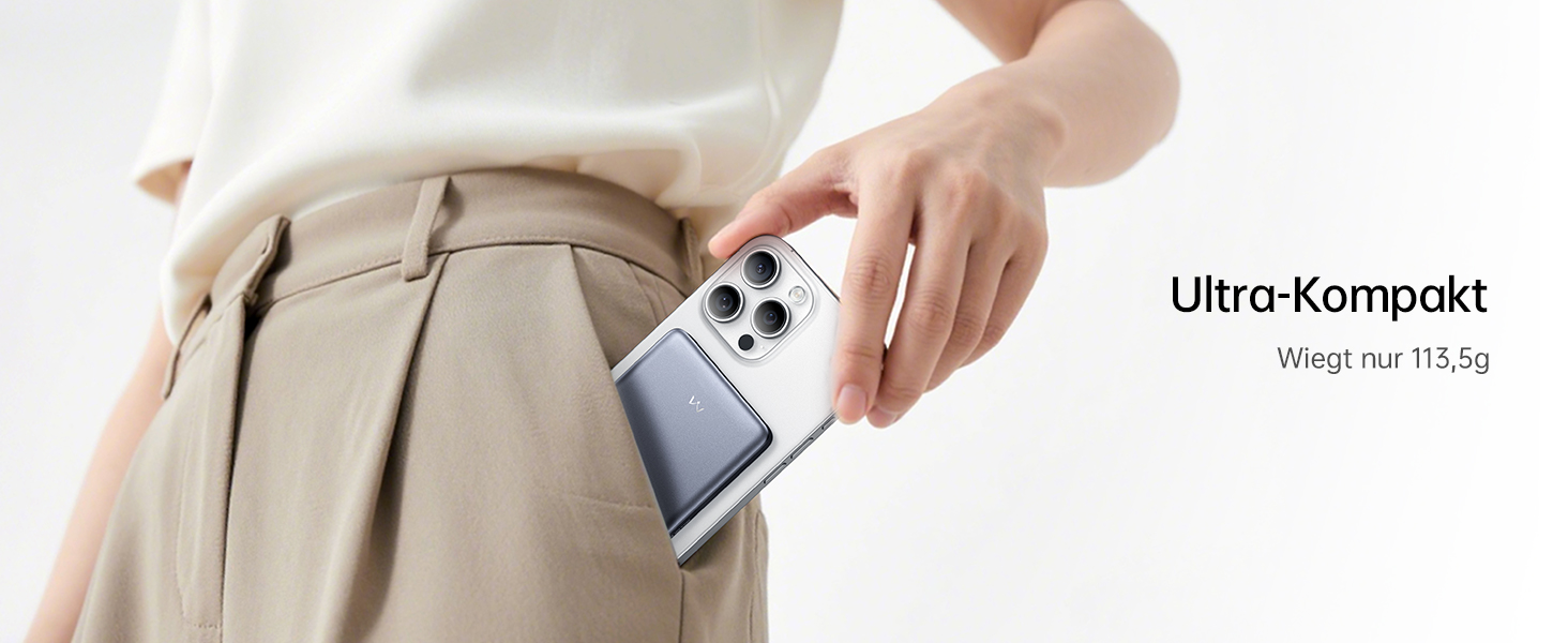 iWALK Powerbank MagSafe 5000mAh з LED-дисплеєм (Сірий) - Бездротова зарядка для iPhone 17/16/15/14/13/12