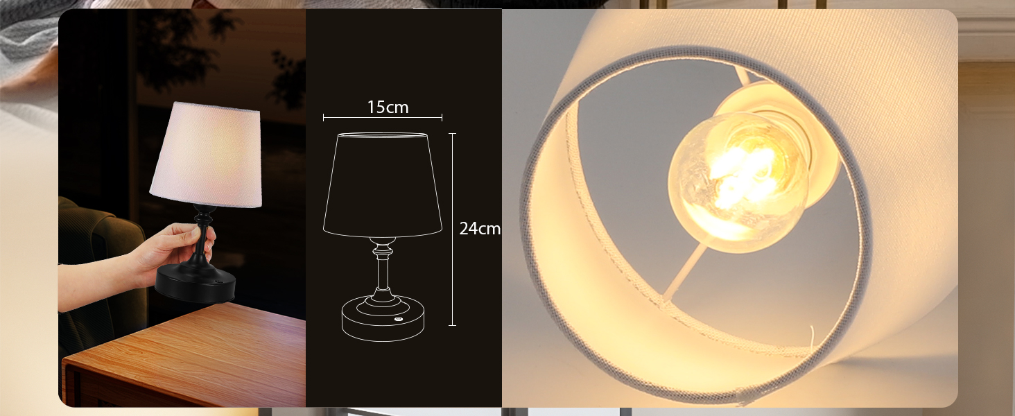 LED настільна лампа бездротова з торшером з льону, сенсорне керування, регулювання яскравості, білий колір, USB-C, для спальні, вітальні, кухні, декор (латунь), 40см, 24см