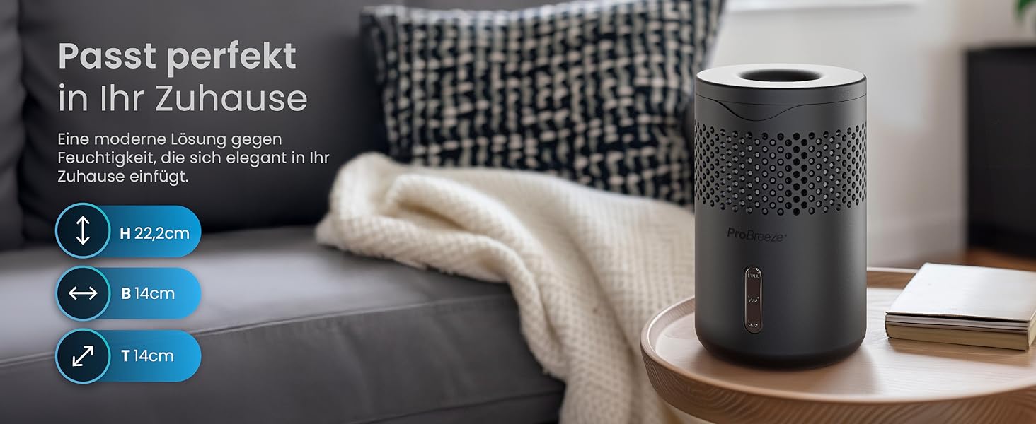 Зволожувач повітря Pro Breeze Osmo – тихий, з можливістю поповнення – для дому, спальні, шафи, авто – міні-зволожувач без живлення – таблетка 700g (до 100 днів) чорний