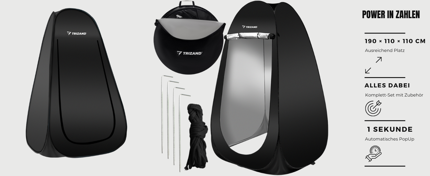 4-in-1 Pop-Up Camping Shower Tent | Portable Privacy Toilet Tent - Waterproof Black Shower & Changing Tent with Carry Bag & Accessories | 190x110x110 cm
