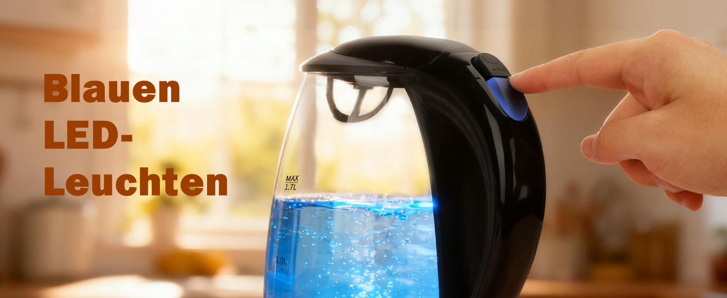 Електричний чайник Aigostar Adam, 1.7 л, 2200 Вт, LED, скло, без BPA, з фільтром від накипу, чорний