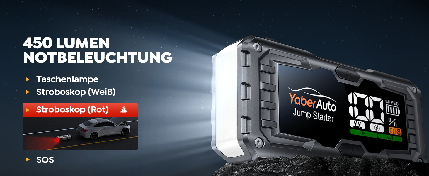 YaberAuto 6000A Powerbank для запуску двигуна авто, 12V, 10.0L бензин/9.0 Diesel, LCD, 450 Lumen, YA100