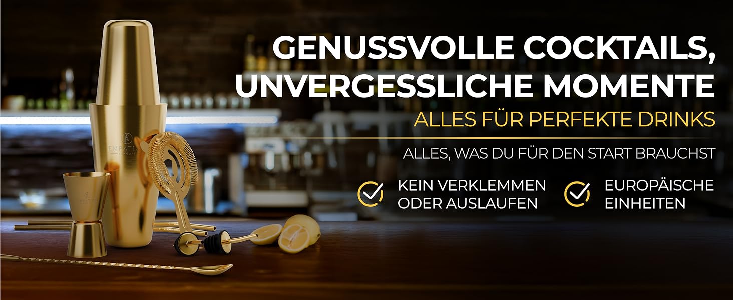 Набір для коктейлів EMPATION: професійний шейкер Boston 825мл з нержавіючої сталі, 8 предметів. Ідеальний подарунок для барменів-початківців та професіоналів.