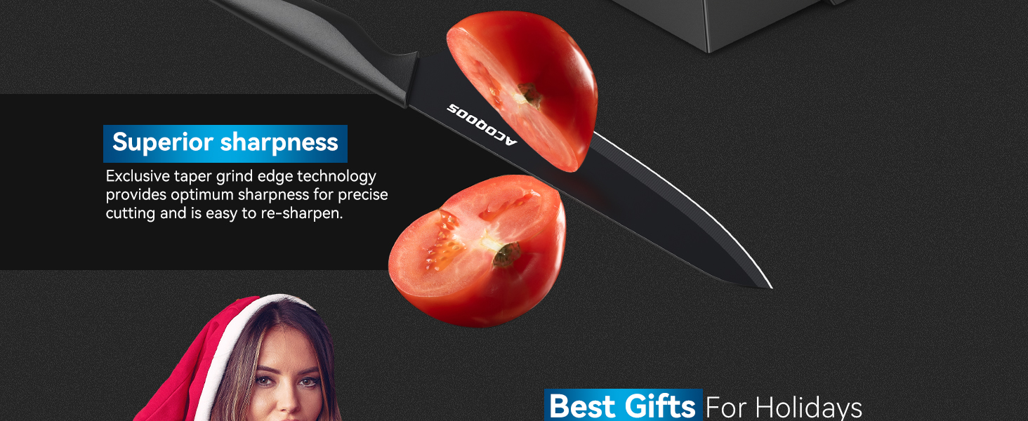 ACOQOOS 14-Piece Knife Set with Block and Sharpener - Professional Kitchen Knife Set, Black