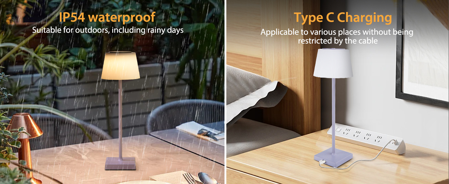 Світлодіодна настільна лампа Aigostar акумуляторна бездротова, димується сенсорно, 3 режими світла, водонепроникна IP54 для дому та саду - фіолетова