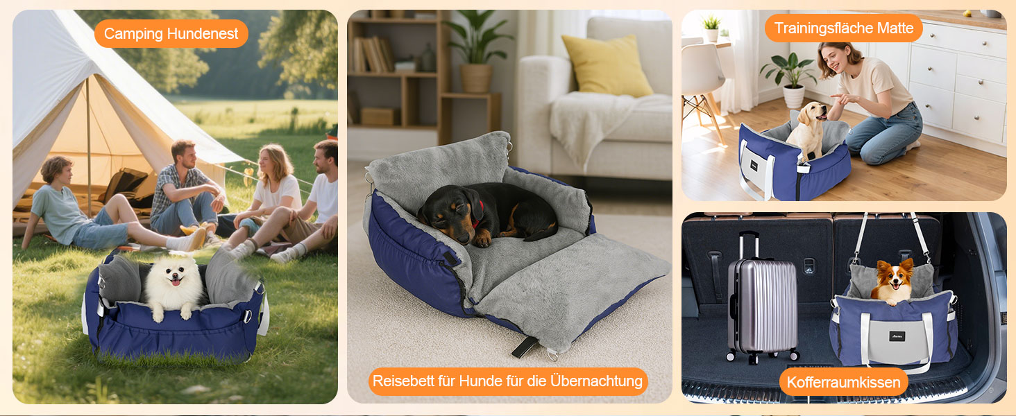 Автокрісло для собак 3-в-1 – переносна ліжко для маленьких собак, з розкладною поверхнею, м'яким матрацом, для переднього або заднього сидіння, внутрішнє та зовнішнє використання (04-Blau)