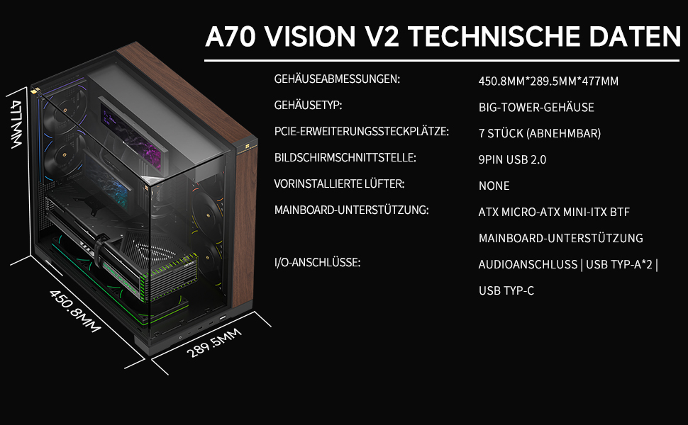 Ігровий корпус Thermalright A70 Vision V2 ATX з LCD-дисплеєм 9.16'', панорамною підсвіткою та підтримкою 8 вентиляторів