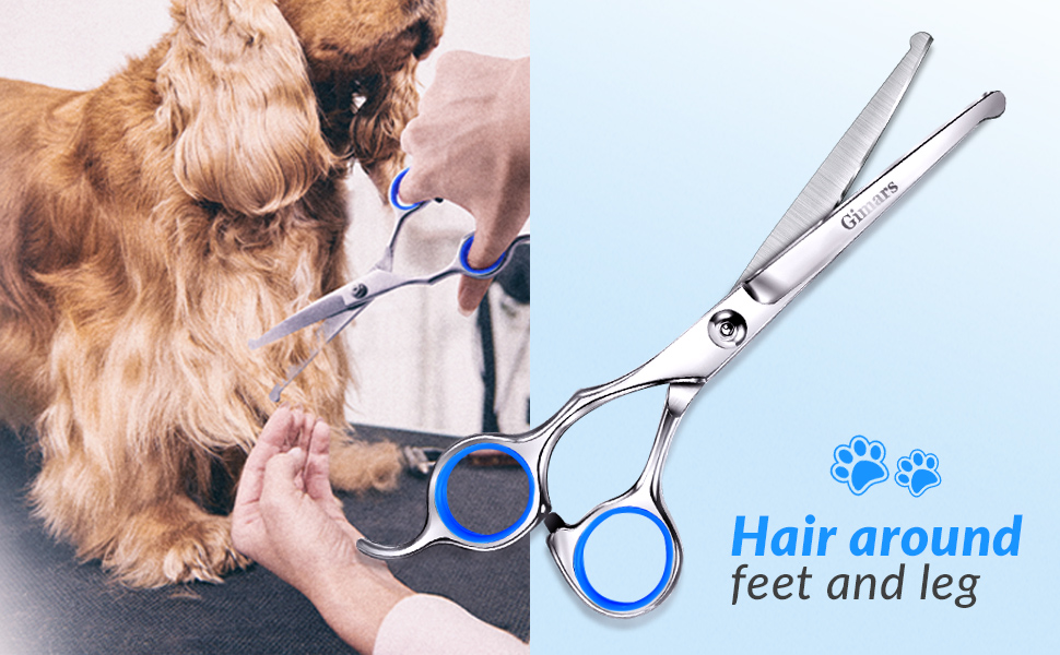 Професійна ножиця для собак 5-в-1 Gimars: 4CR сталь, безпечна закруглена накінечник, титанове покриття, пряма, філірувальна та вигнута (Блакитний)