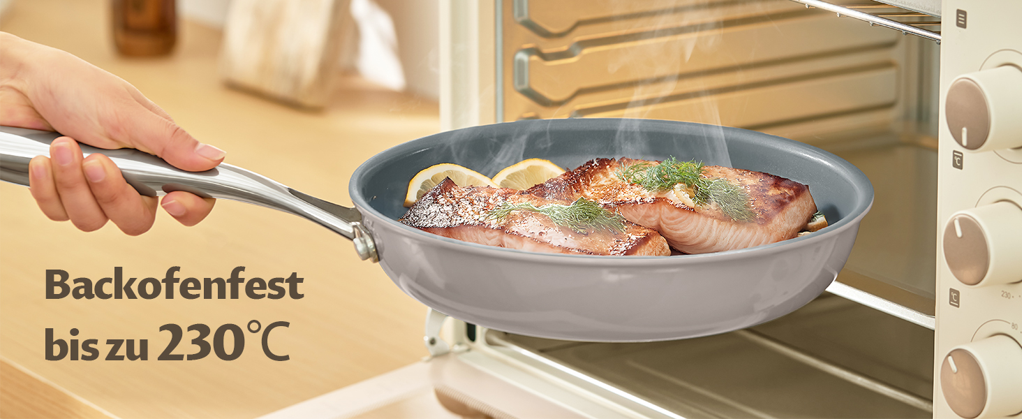 Набір сковорідок Induktion 5-ти частинний, антипригарне покриття, 20/24/28 см, молекулярно зв'язане дно, без PTFE, сумісний з усіма плитами, для духовки, сірий