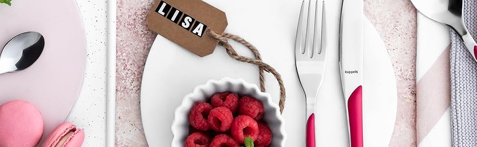 Набір столових приборів Kuppels PRISMA для 6 осіб, 24 предмети, чорні пластикові ручки, для кемпінгу, підходить для посудомийної машини