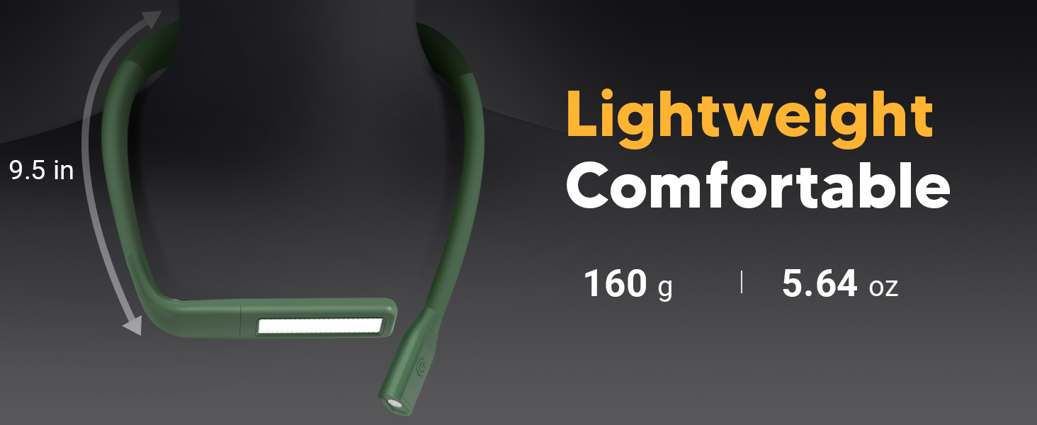 LED лампа на шию для читання Buch: світло для книги, в'язання, рукоділля (зелена). 3 режими освітлення