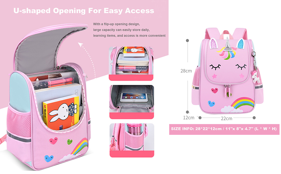 Дитячий рюкзак для школи Kinderrucksack: рюкзак для дівчаток-підлітків та хлопчиків, з малюнком, 28*22*12 см, блакитний