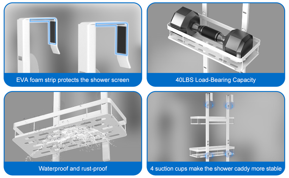 Підставка для душу на кріплення, полиця для душу без свердління для ванної кімнати, органайзер з 2 кошиками, тримач для шампуню (білий, White - 3 рівні)