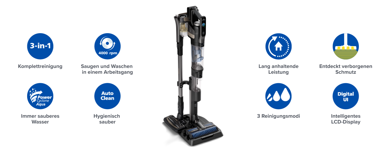 Вертикальний бездротовий пилосос Philips AquaTrio 9000 серії 3-в-1 для сухого та вологого прибирання, чорний