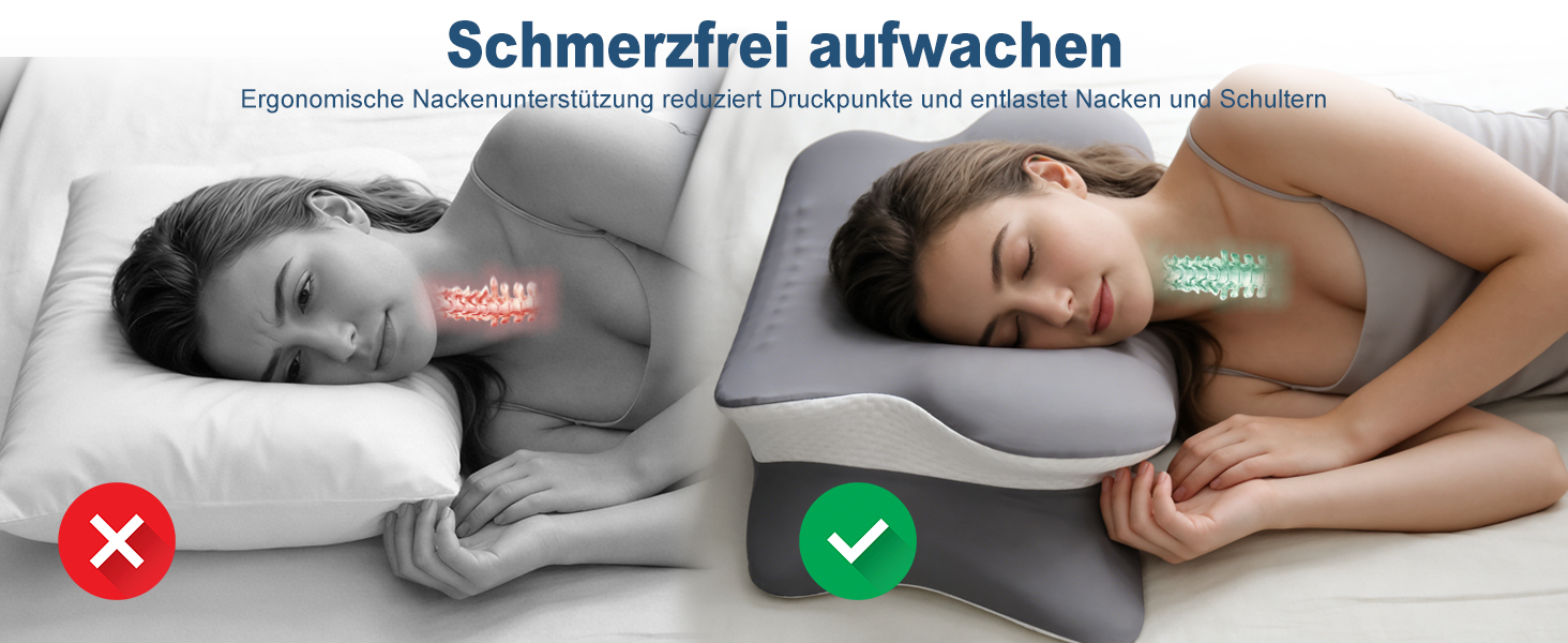 Подушка для шиї та голови з 3D-підтримкою шиї, CertiPUR-US та OEKO-TEX сертифікацією, для тих, хто спить на боці, спині та животі. Дихаюча, знімний та пральний чохол.