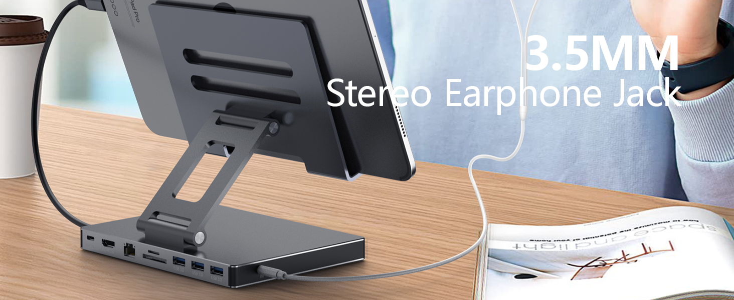Хаб-станція для iPad Pro/Air M5/M3/M4 з USB-C, 9-в-1: HDMI 4K, RJ45, SD/TF, 3 USB 3.0, 3.5mm Audio, для Samsung Tablet