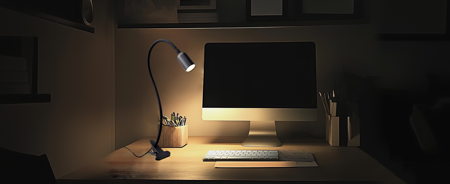 LED Лампа для читання на ліжко з кліпсою da LIGHT, настільна USB лампа з регульованою яскравістю та 3 режимами світла для навчання, роботи, чорна