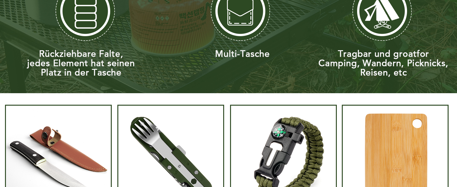 Набір кухонного приладдя для кемпінгу EASTSTORM з водонепроникним чохлом – компактний та легкий посуд для кемпінгу, відпочинку на природі, походів та альпінізму. Ідеальний набір для рюкзаків