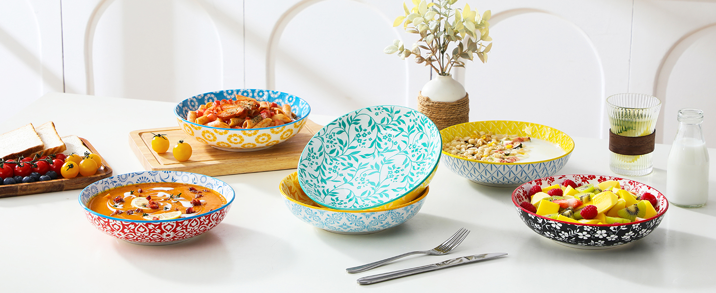 Набір супових тарілок Vancasso Selene, 6 шт, 1200 мл, з пастельного порцеляну – для супу, пасти, салатів, мікрохвильова піч