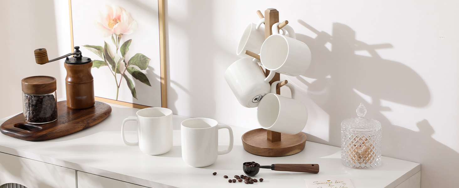 Набір чашок для кави MALACASA LUNA, 6 шт., 300 мл, порцеляна. Підходять для кави, чаю, соку, лате, капучино, какао. Можна мити в посудомийній машині та використовувати в мікрохвильовці. Серія LUNA, білий колір.