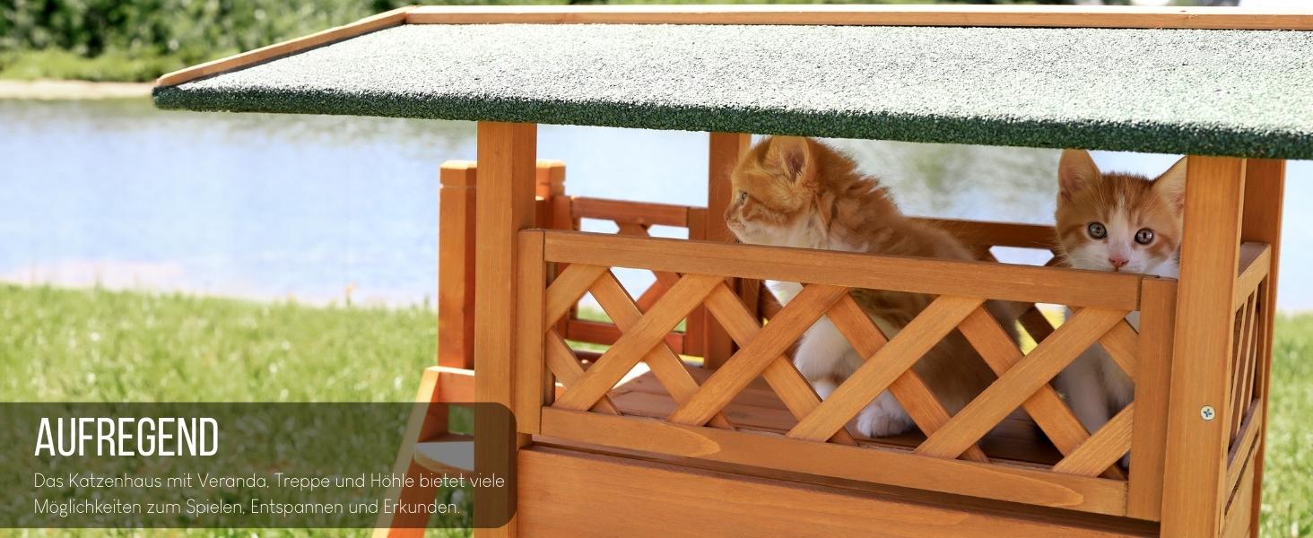 Кішковий будиночок Lionto з терасою та сходами, вуличний, сірий/білий, 77x50x73 см