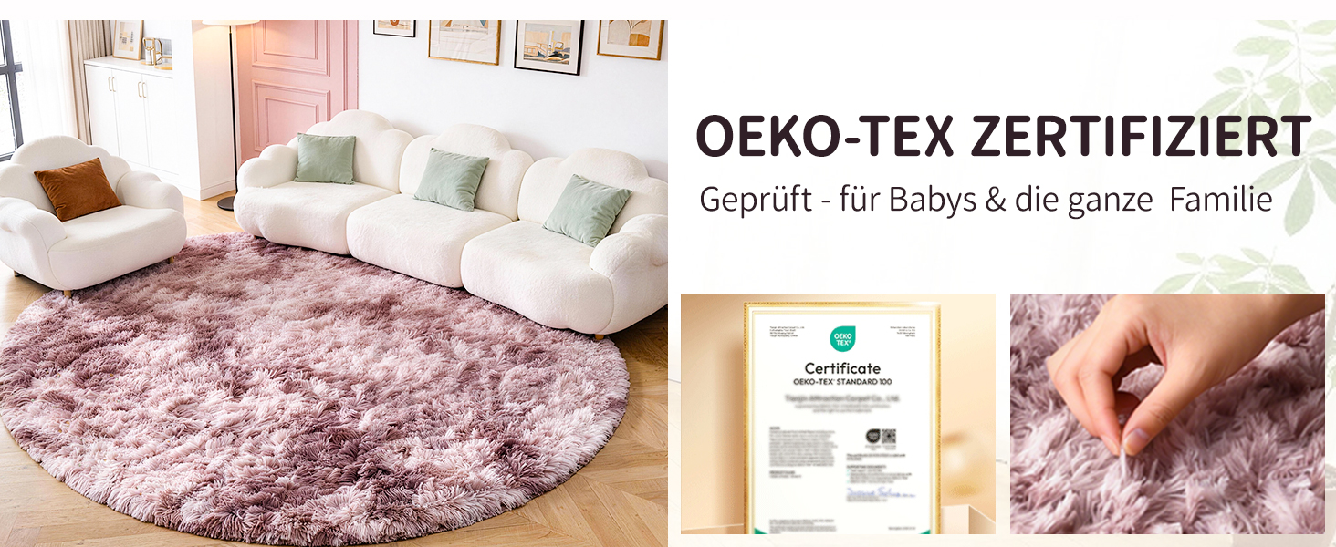 Килим круглий 100 см, м'який, пухнастий, антиковзний, дитячий, рожево-ліловий (Batik) - пральний килим для дитячої кімнати