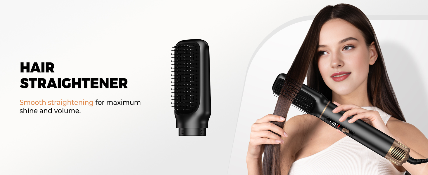 OKWRAP Haarstyler 5-в-1: Airbrush з LCD, Набір для укладки волосся, Фен з насадками, Випрямляч, Локони, Чорний