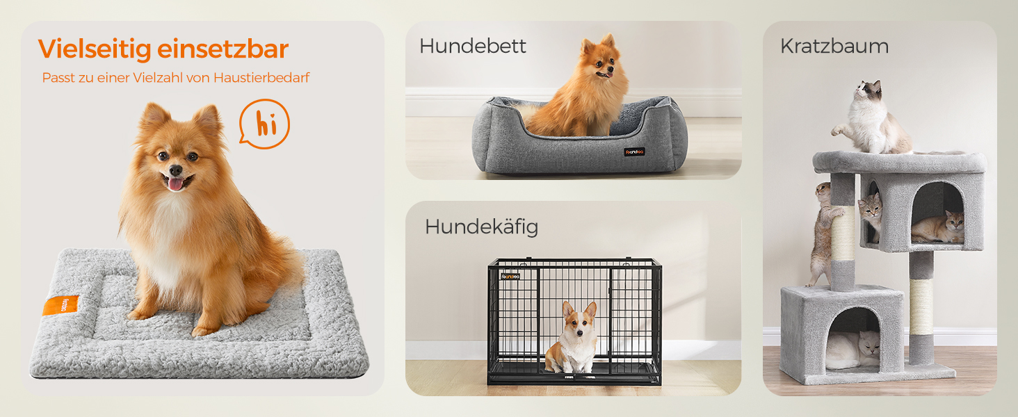 Підстилка для собак та котів Feandrea, 60 x 45 см, сіра, машинне прання, антиковзаюча