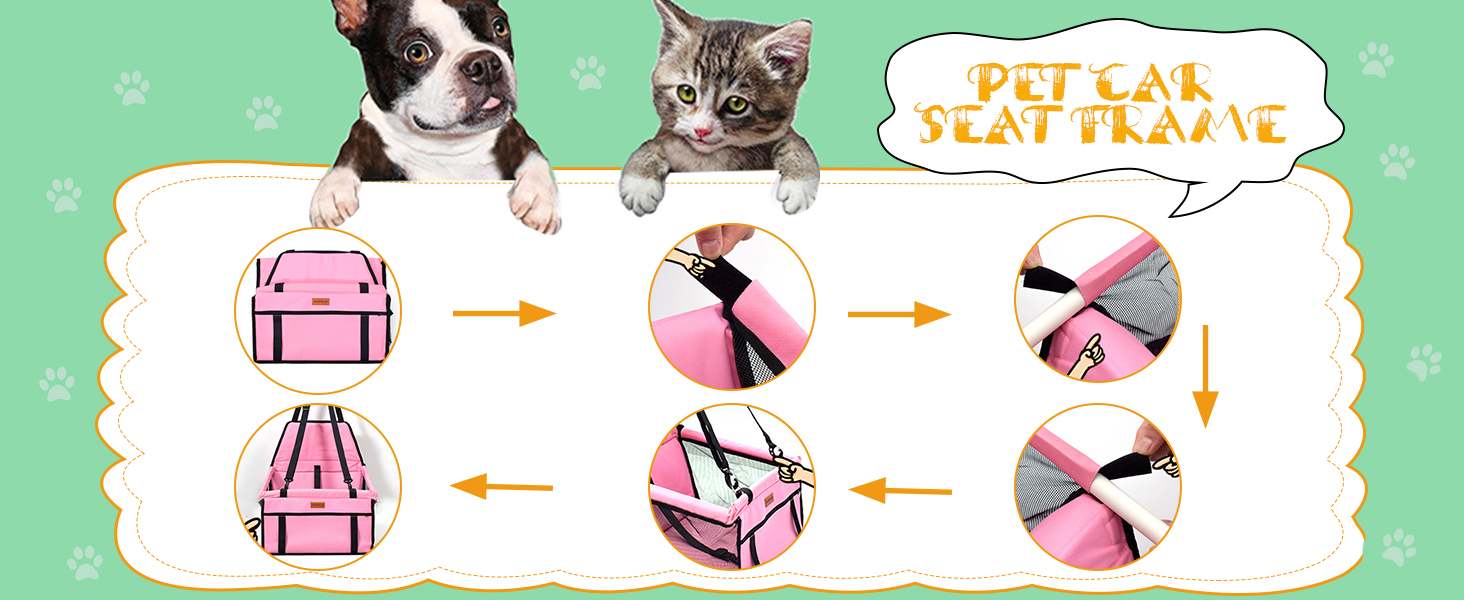 Автокрісло для собак - автокрісло для маленьких собак з ременем, водонепроникне, стабільне, для заднього та переднього сидіння, рожеве (з PVC-трубою)