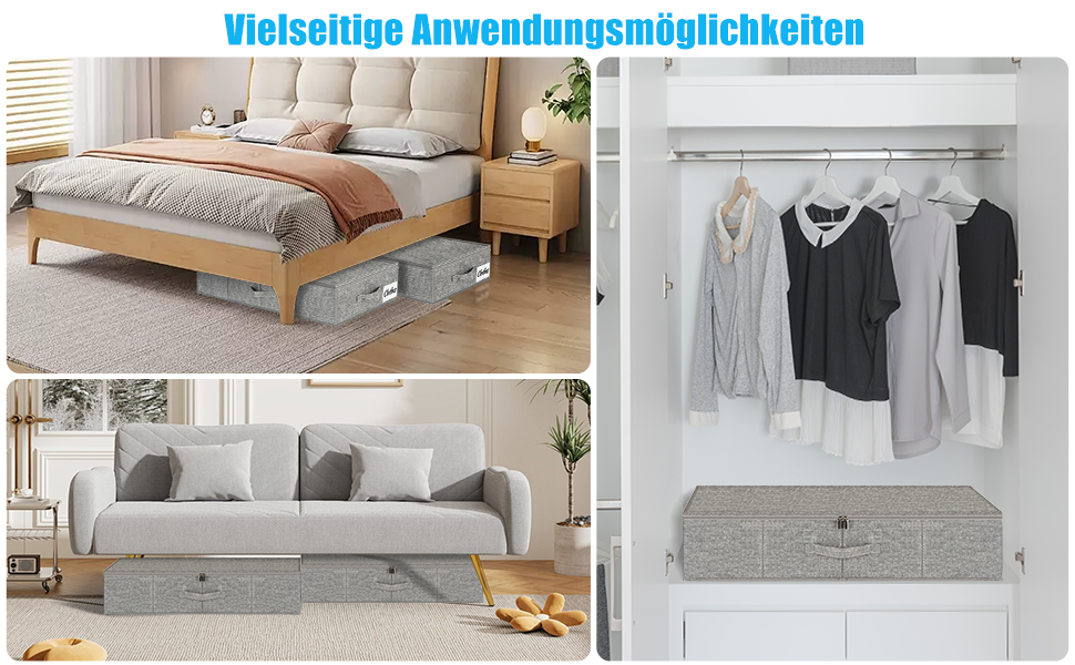 Коробки для зберігання під ліжко з кришкою, 2 шт., сірі, 76x38x17 см. Складані контейнери для одягу, ковдр та постільної білизни. Організація простору в шафі.