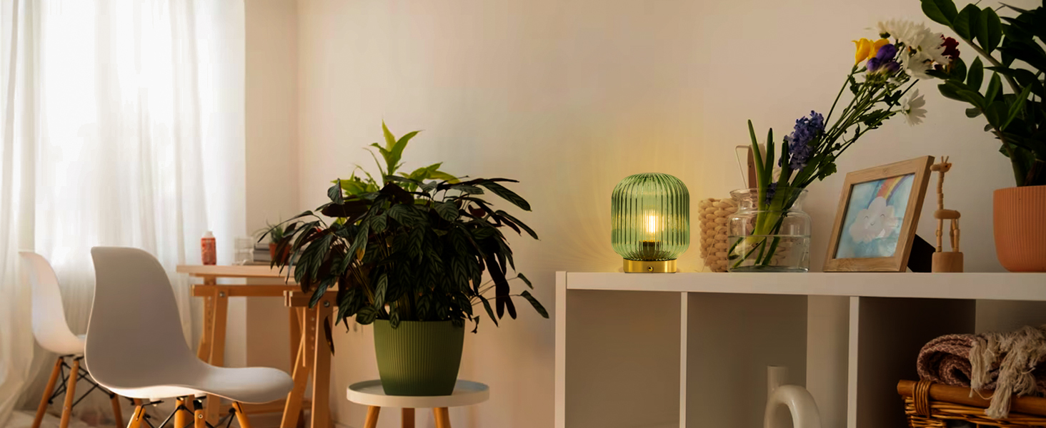 LED настільна лампа MJ PREMIER: акумуляторна, з сенсорним керуванням, регулювання яскравості, скло, USB зарядка, аварійна, зелена