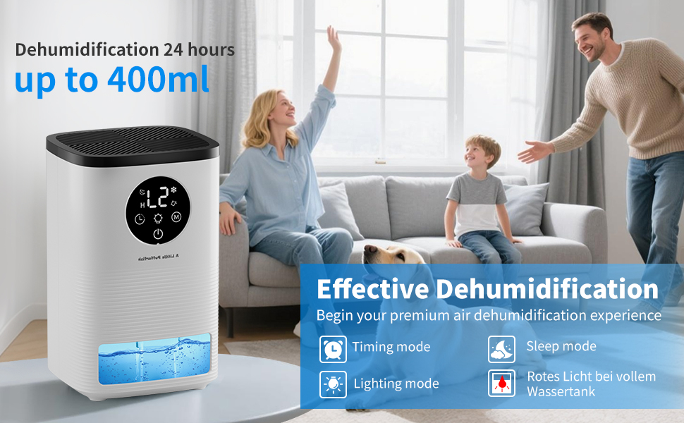 Електричний осушувач повітря 1600 мл, портативний, ультратихий, з автоматичним вимкненням та 7-кольоровим підсвічуванням для спальні, ванної кімнати та дому