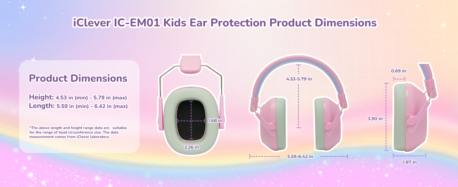 iClever навушники з шумозаглушенням для дітей (Рожеві котячі вушка) (Рожеві та фіолетові)