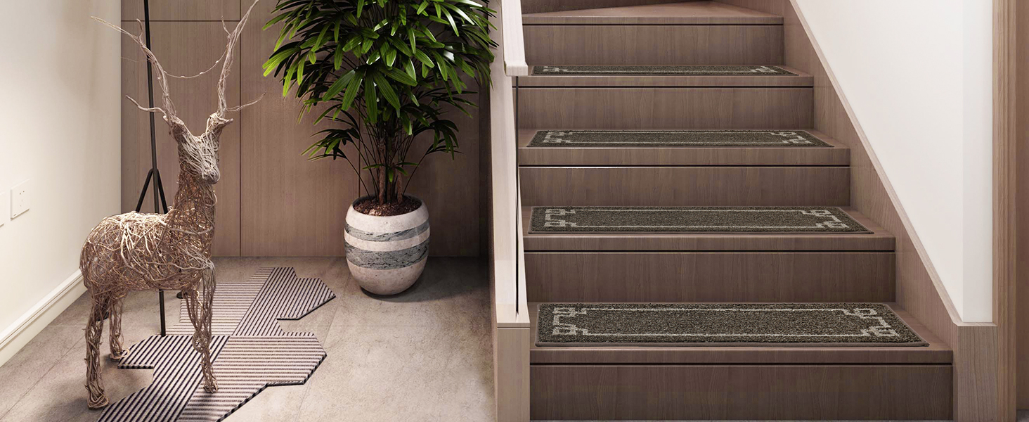 Килимок для сходин BEQHAUSE, 15 шт., самоклеючий, для дітей, літніх людей та домашніх тварин, 100% поліестер, TPE-підкладка, 22x70 см, коричневий