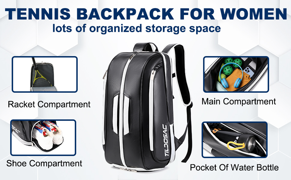 TILDOSAC Tennis Bag - Large Sports Bag for Tennis, Padel, Pickleball - Men & Women - Shoe Compartment, Laptop Sleeve