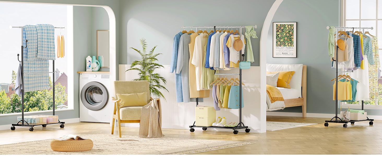 Кледірстанцер FAVOOOSTY на колесах, мобільний, металевий, регульований, чорно-білий, 89.50×39.00×161.20 см