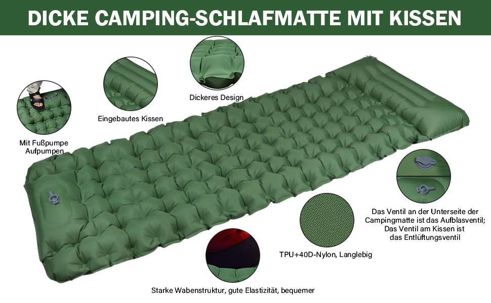 Каремат самонадувний Zhiwei Isomatte для кемпінгу та відпочинку на природі. Ultraleicht, товстий, з помпою та подушкою. Підходить для намету, трекінгу, пляжу, подорожей та хати.