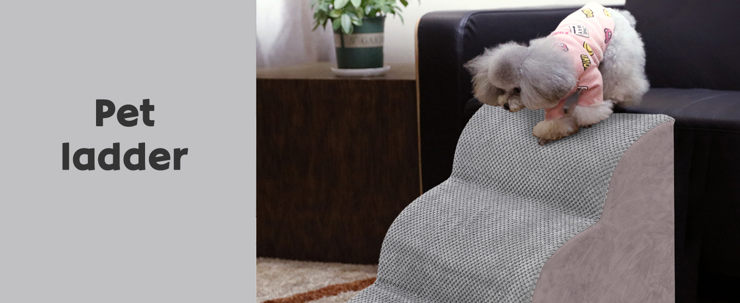 Сходинка для собак маленьких порід, 3 сходинки, для ліжка та дивана, з високощільним губчастим матеріалом, для котів та собак, знімний та пральний чохол, неслизьке дно, 40 см