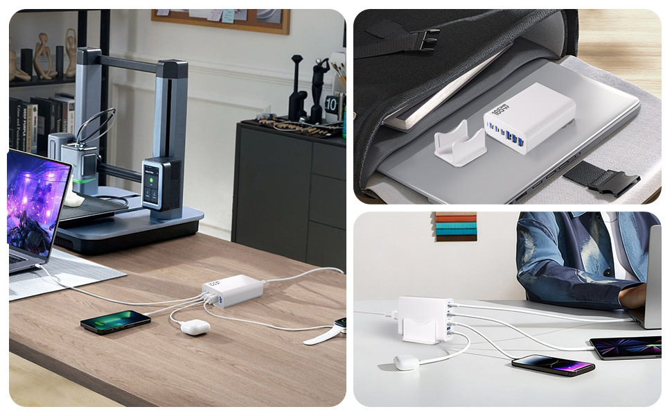 Зарядний пристрій 165W USB-C GaN з 6 портами для швидкої зарядки iPhone 17/16/15 Pro, iPad, ноутбуків та Samsung Galaxy – мережевий адаптер для дому та подорожей