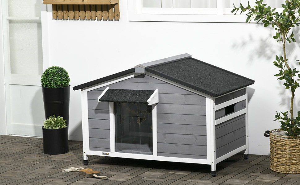 Дерев'яний вольєр для собак PawHut - Будинок для собак з відкриваючим дахом та знімним дном, сірий, 109 x 79 x 72 см