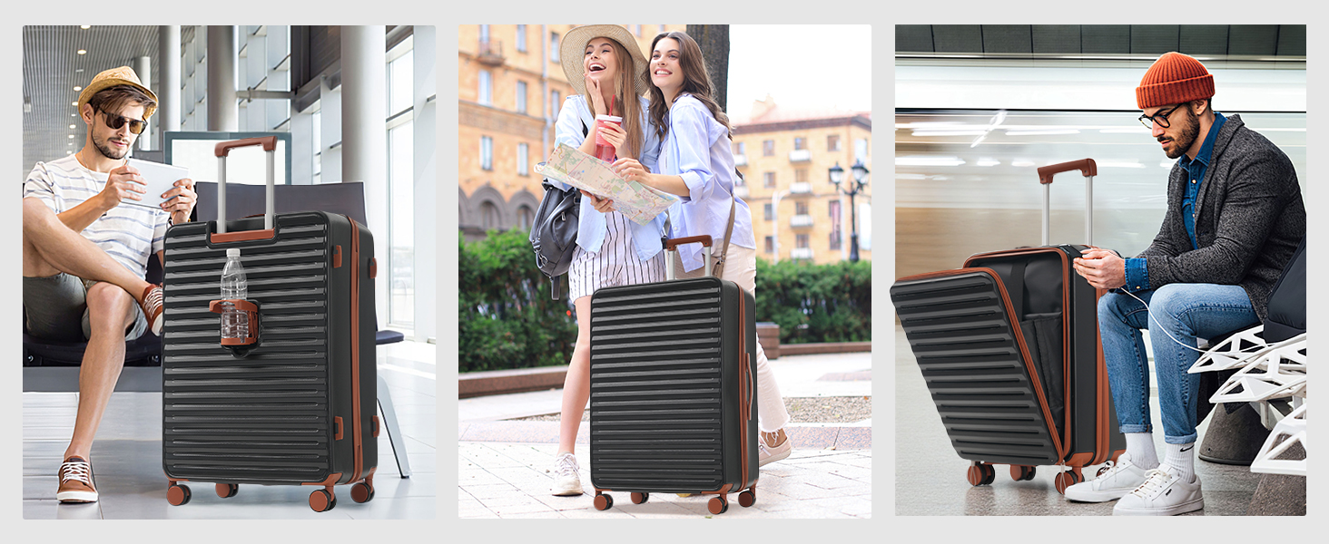 Набір валіз Merax TSA-Schloß: M, L, XL. Чорний. З телескопічним ручками та 4 колесами. PP-матеріал.