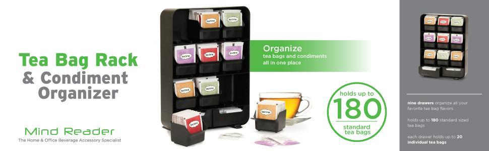 Підставка та органайзер для чайних пакетиків Mind Reader 'Baggy' - 180 пакетиків, чорний