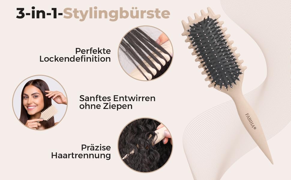 Преміум щітка Lockenbürste для кучерявого волосся - біо-щітка без заплутування, щетина дикого кабана, оригінальна 3-в-1 для локонів (лавандовий, бежевий)