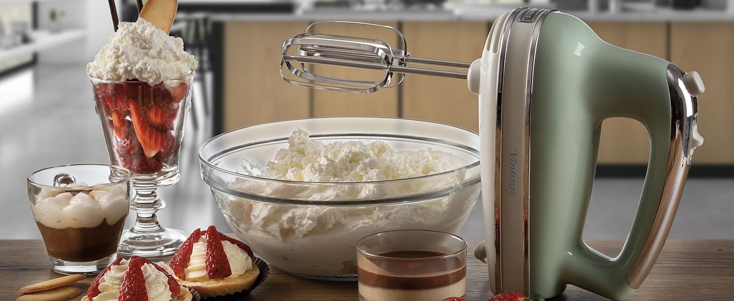 Ручний міксер Ariete Vintage 1548, 450W, 5 швидкостей, Turbo, 2 насадки, для тіста та збивання