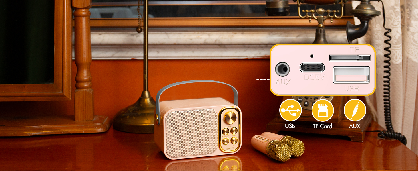 Караоке машина з 2 мікрофонами, портативна Bluetooth колонка для дітей та дорослих, 7 голосових ефектів, ідеально для вечірок та днів народження, рожева