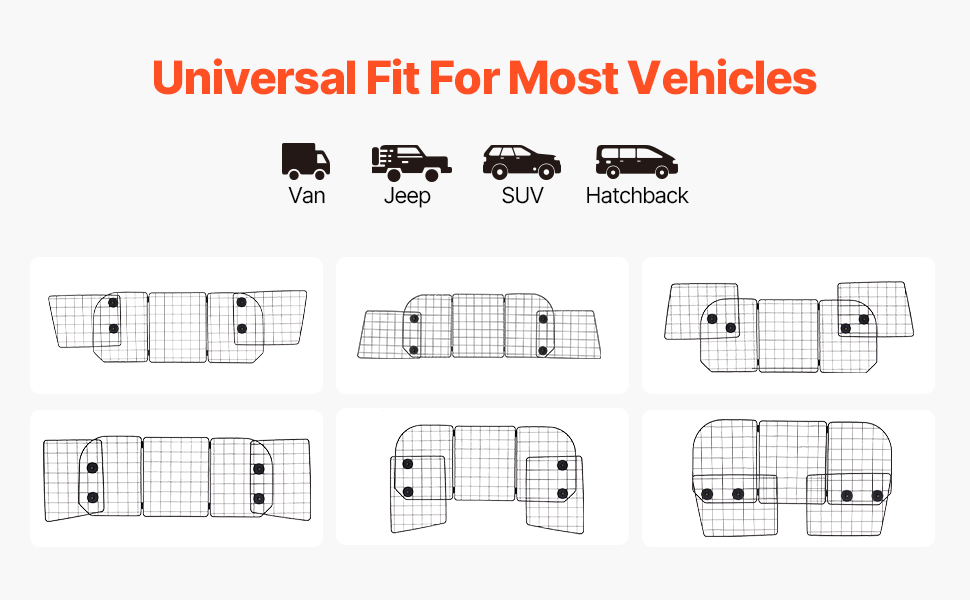 Автобар'єр для собак VEVOR: регульована перегородка, сітка для автомобіля (968 x 405 мм), захист заднього сидіння, універсальний бар'єр для SUV, позашляховиків, вантажівок (складний, 98-162 см * 40 см)