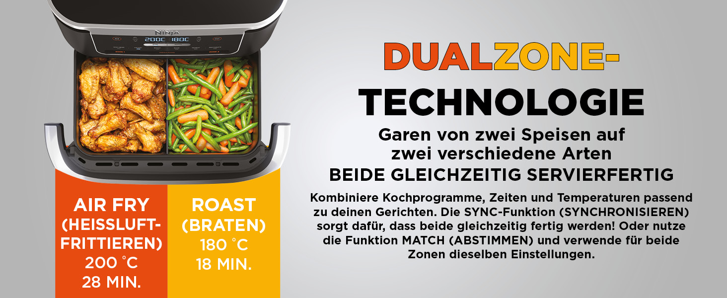 Фритюрниця Ninja FlexDrawer Air Fryer 6.6л, чорна, 6-в-1, без олії, Dual Zone, AF550EU